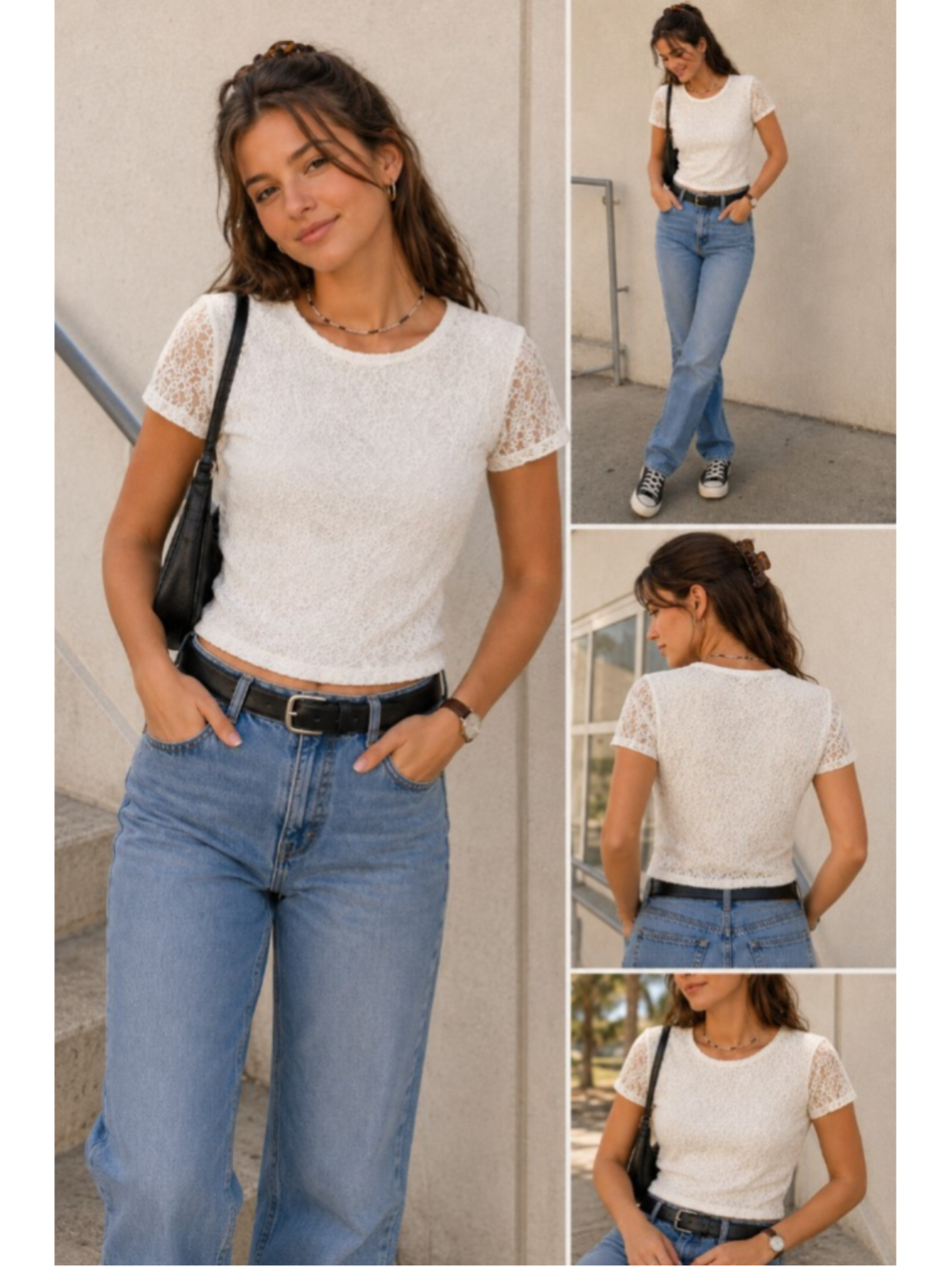 Braemar Vintage 90s Lace Baby Tee M White Fairycore